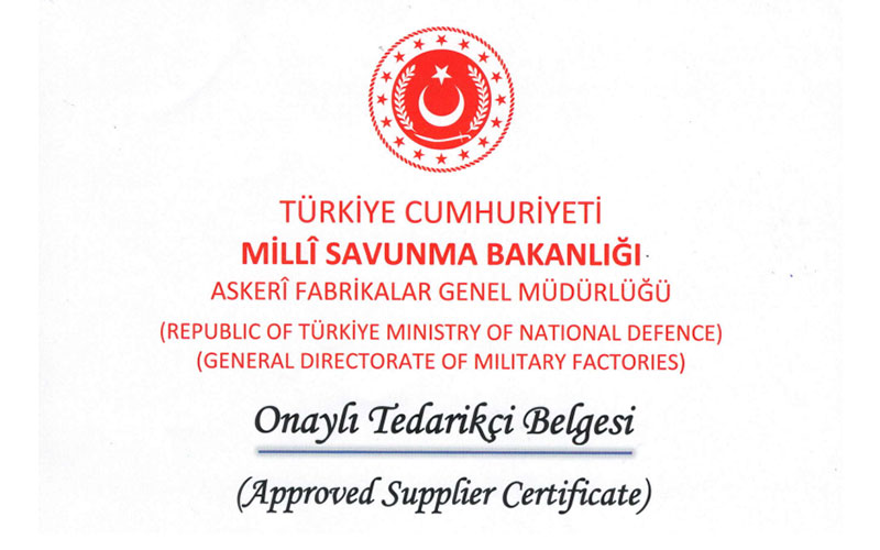 Türk Silahlı Kuvvetleri Onaylı Tedarikçi Belgesi